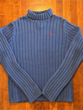 Vintage Abercrombie and Fitch A&F Mallcore Knit Ribbed Blue Turtleneck Sweater L